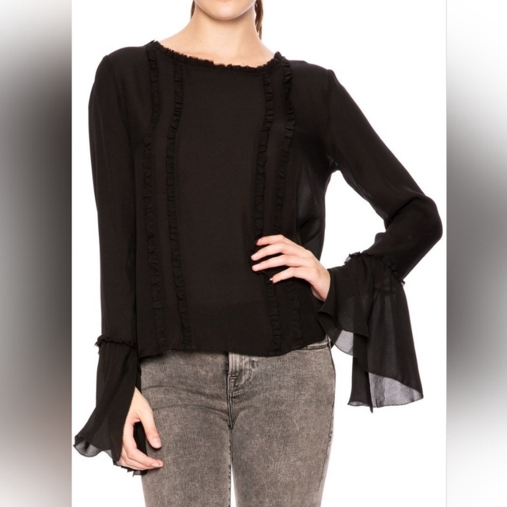 L’Agence Gilda Raw Edge Black Ruffle Blouse Medium